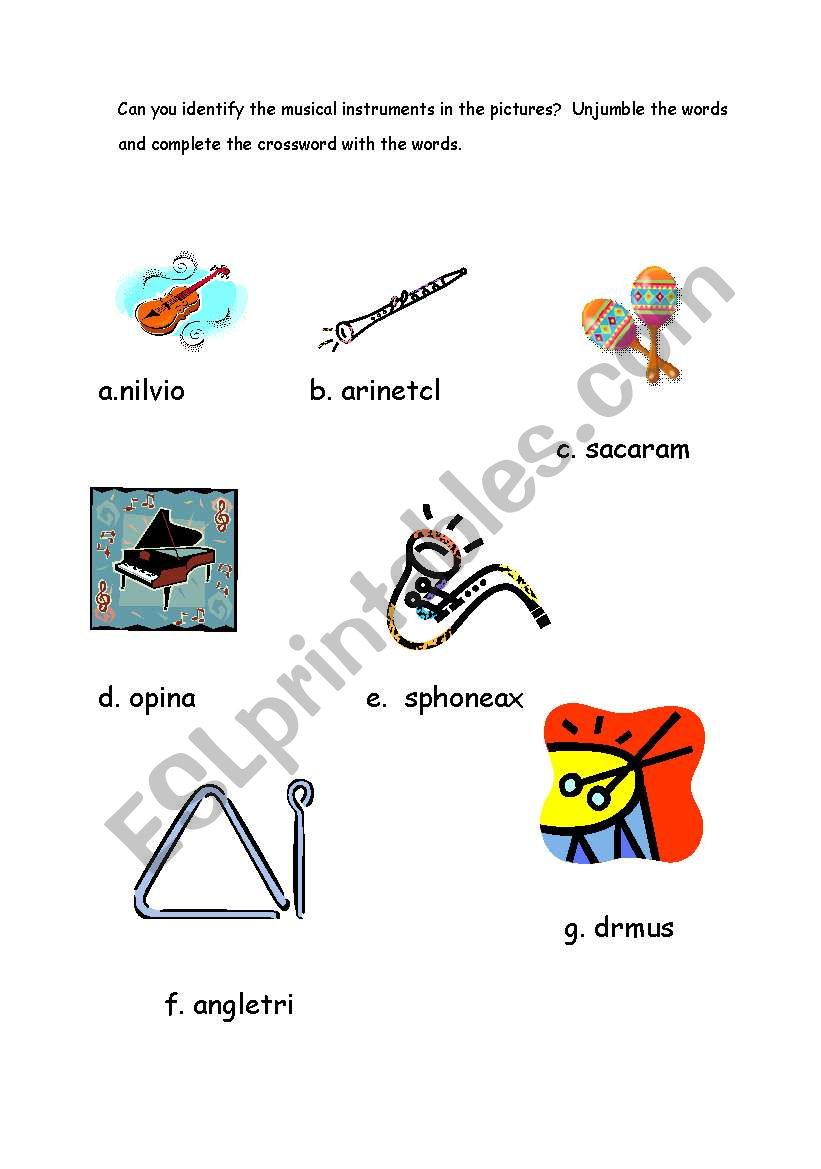 musical instruments worksheet