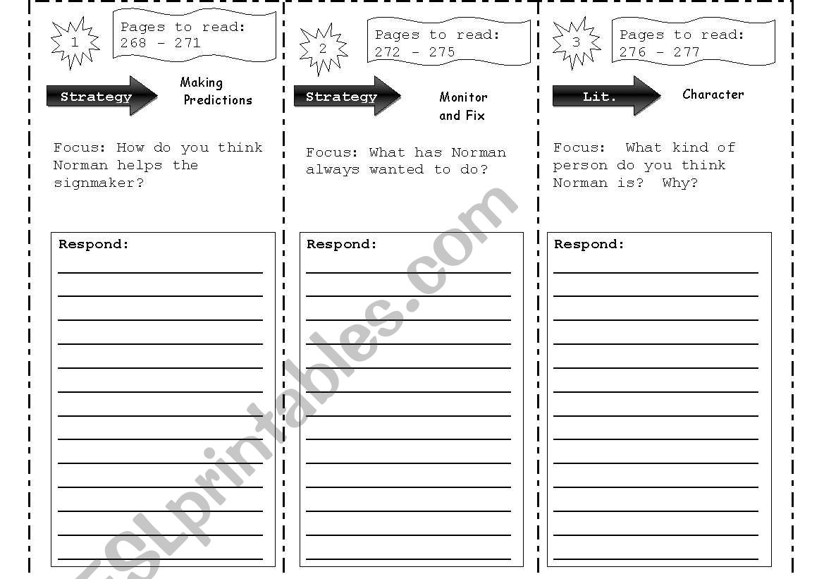 Reading Trifold worksheet