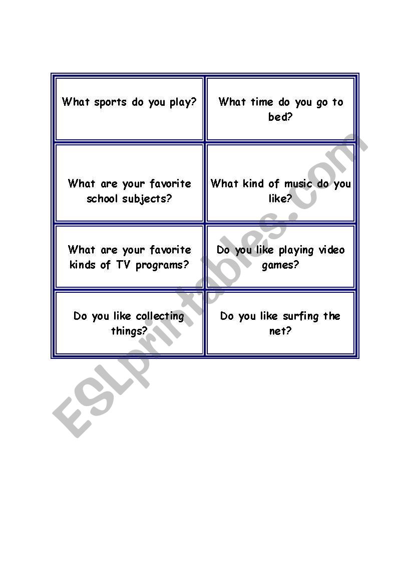 PERSONAL QUESTIONS GAME - ESL worksheet by Teacher Laka