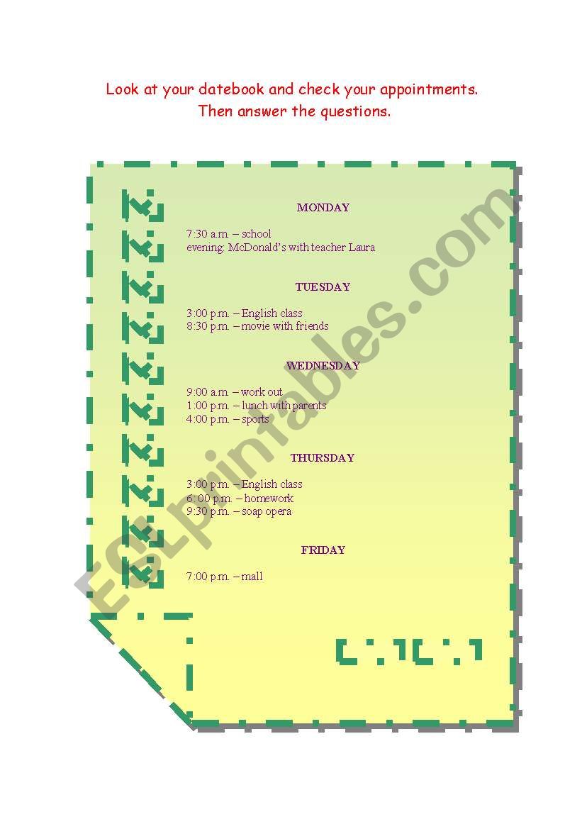 DATEBOOK - part I worksheet