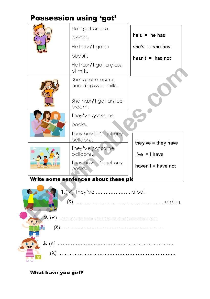 Possession using ´got´ - ESL worksheet by Apodo