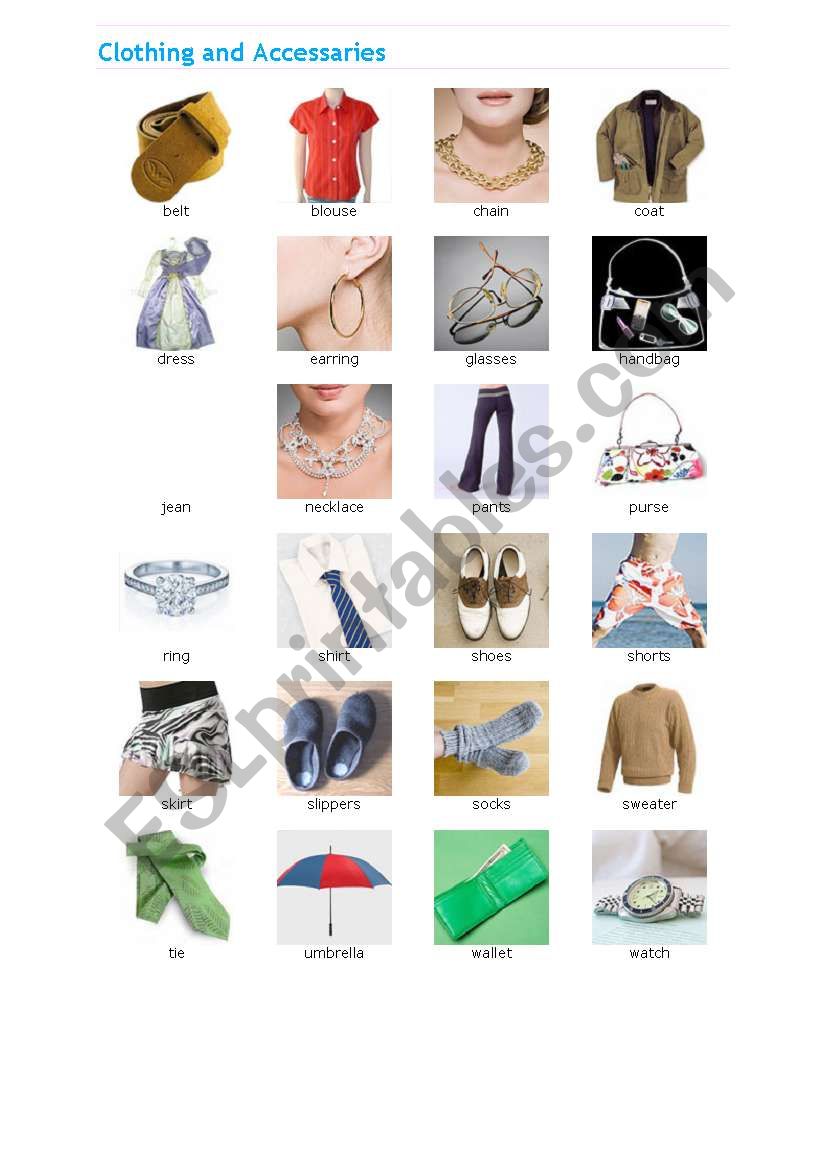 clothes and accessaries worksheet