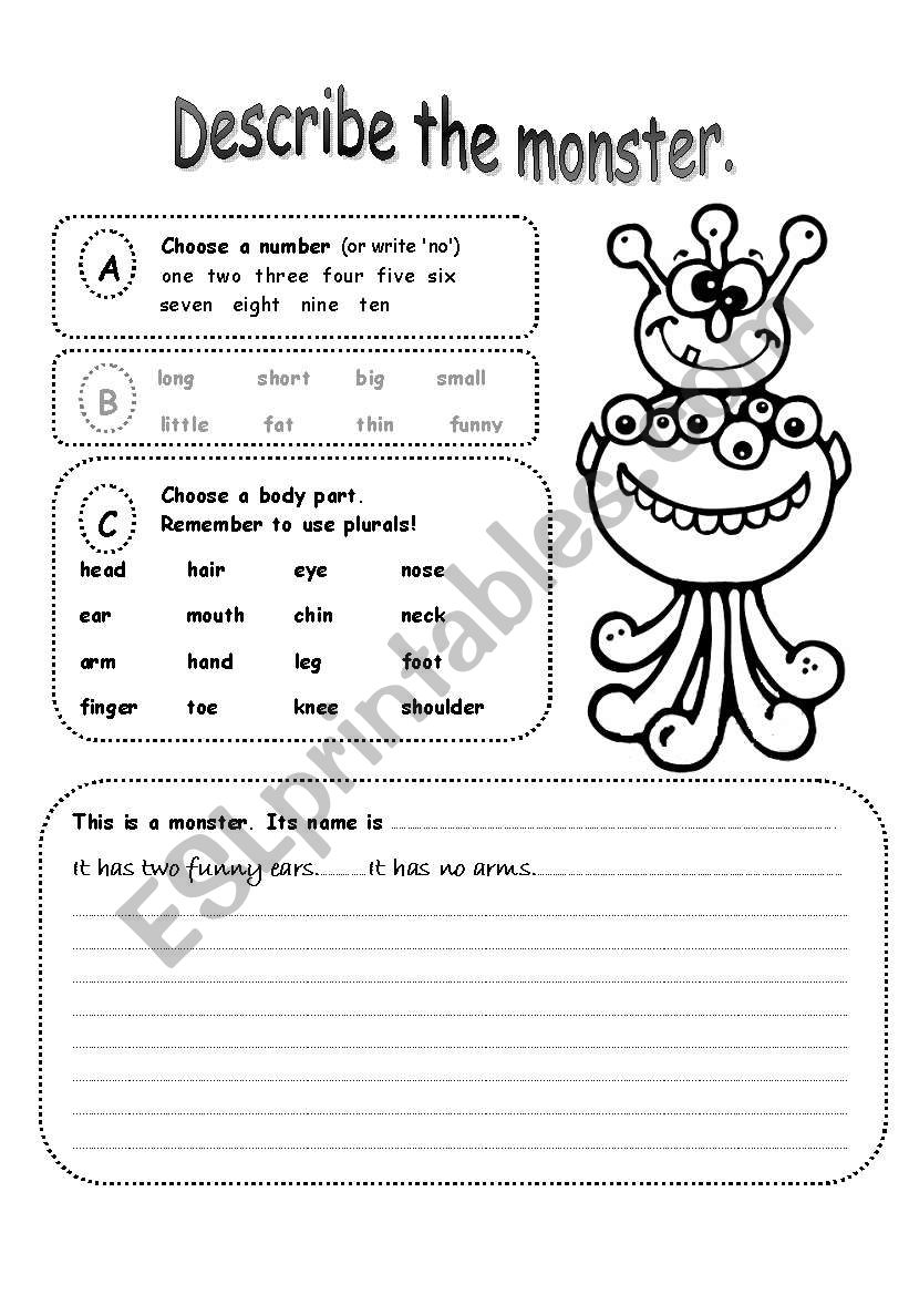 Describe A Monster ESL Worksheet By MarionG