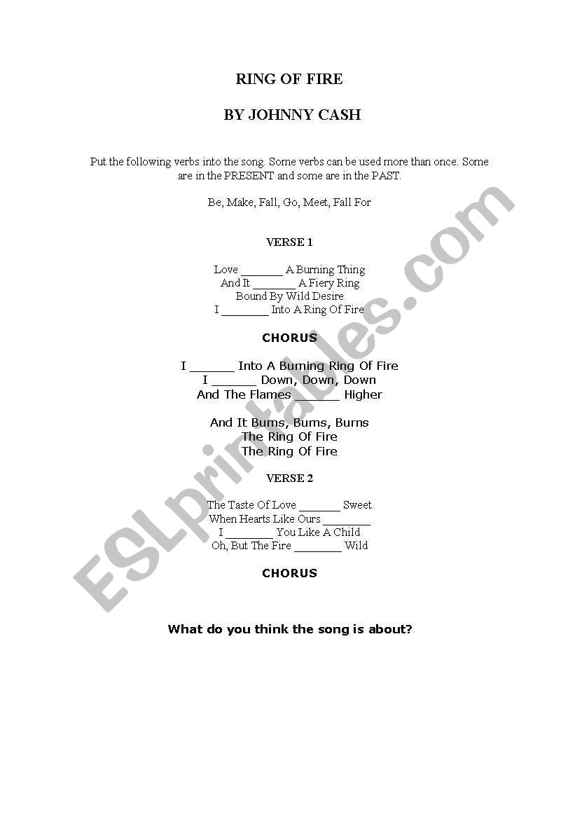Ring of Fire-song worksheet