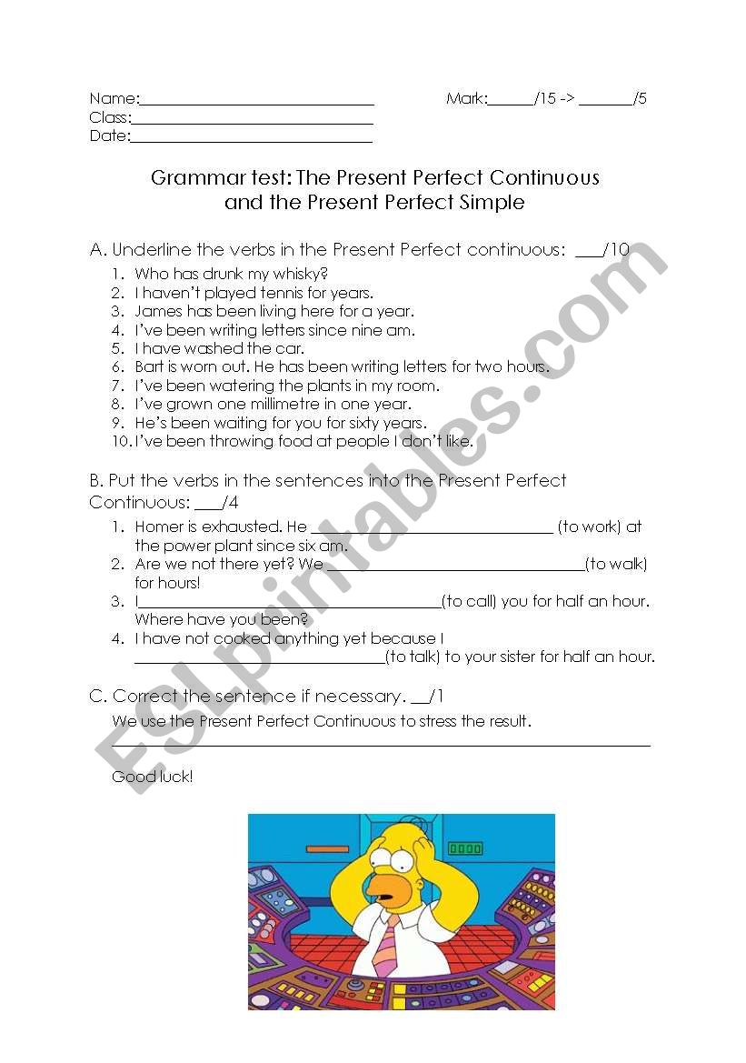 present perfect continuous worksheet