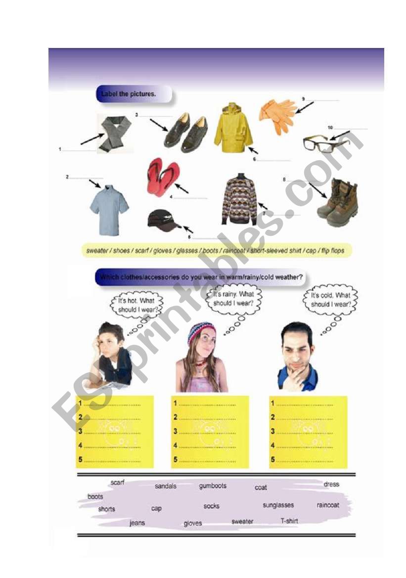 clothes worksheet