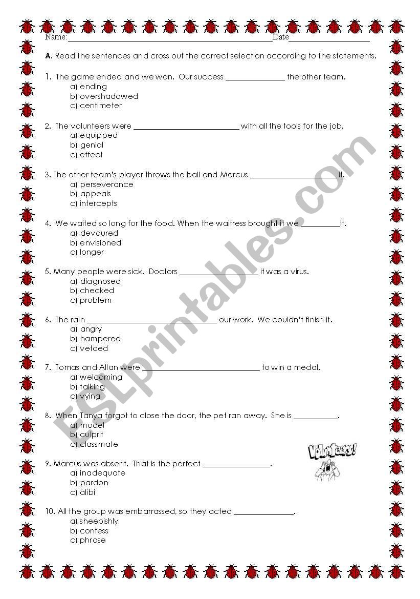 vocabulary worksheet