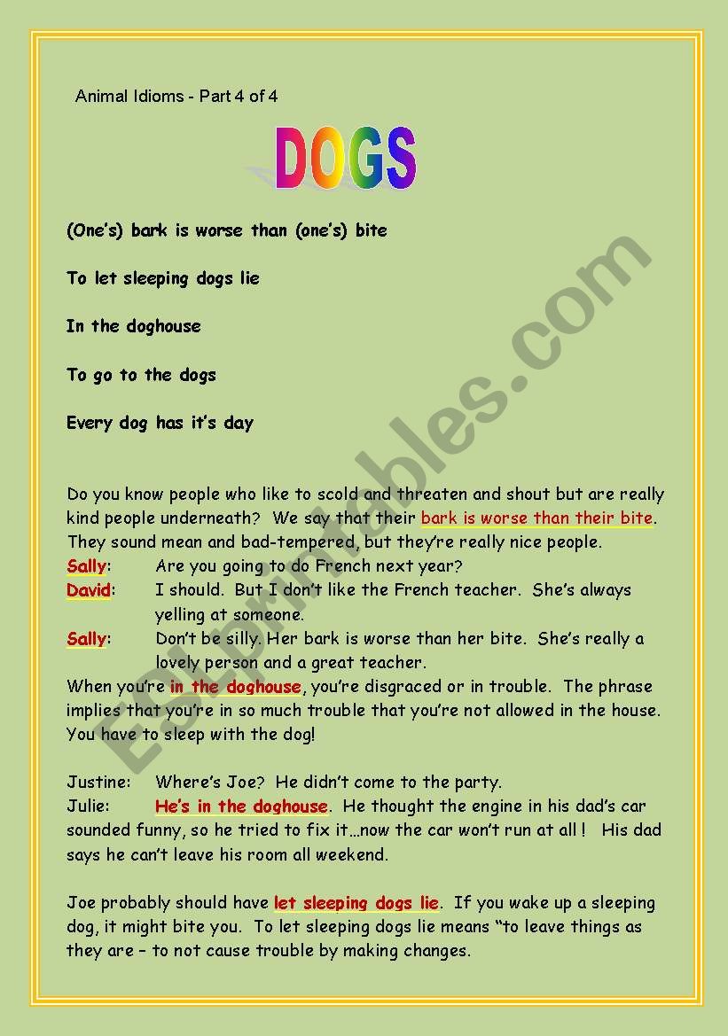 ANIMAL IDIOMS PART 4 OF 4        DOGS