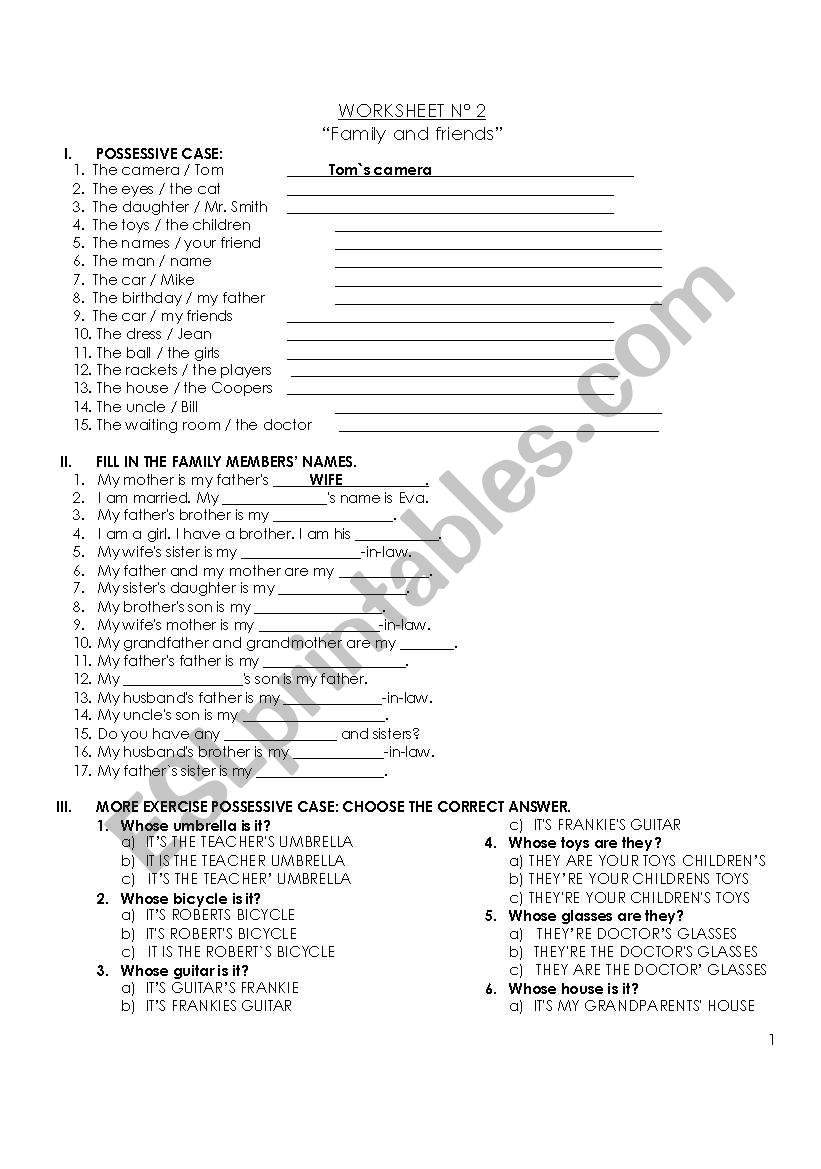 family and friend n 2 worksheet