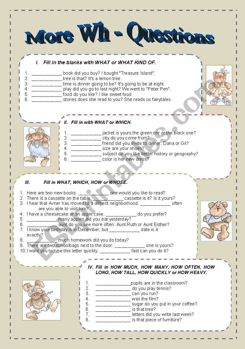 more wh questions what which how whose and how esl worksheet by