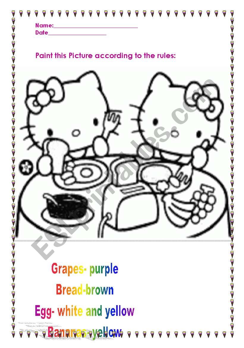 food and colours worksheet