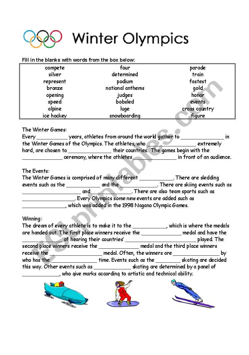 olympics cloze esl worksheet by michaelfortier