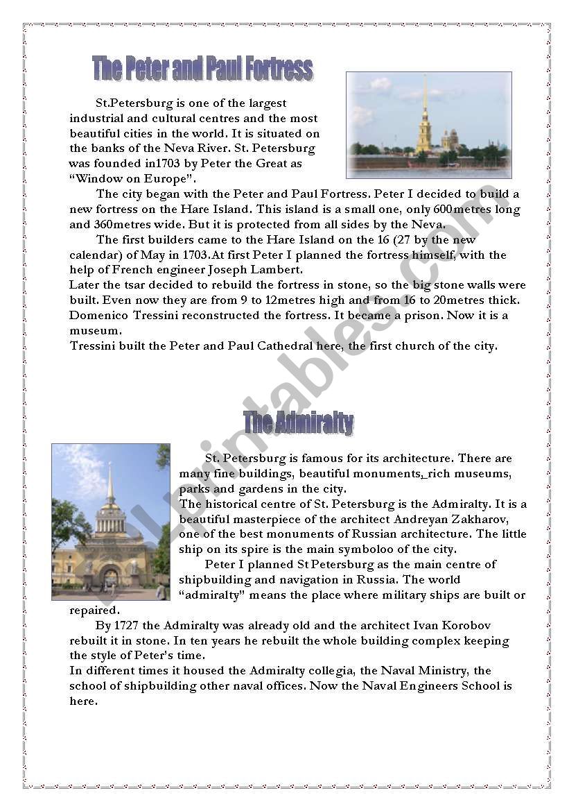 Saint- Petersburg (part2) worksheet