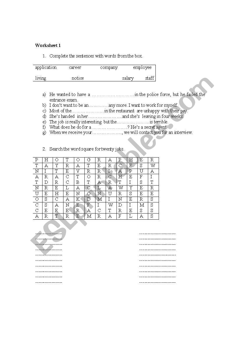 JOBS worksheet