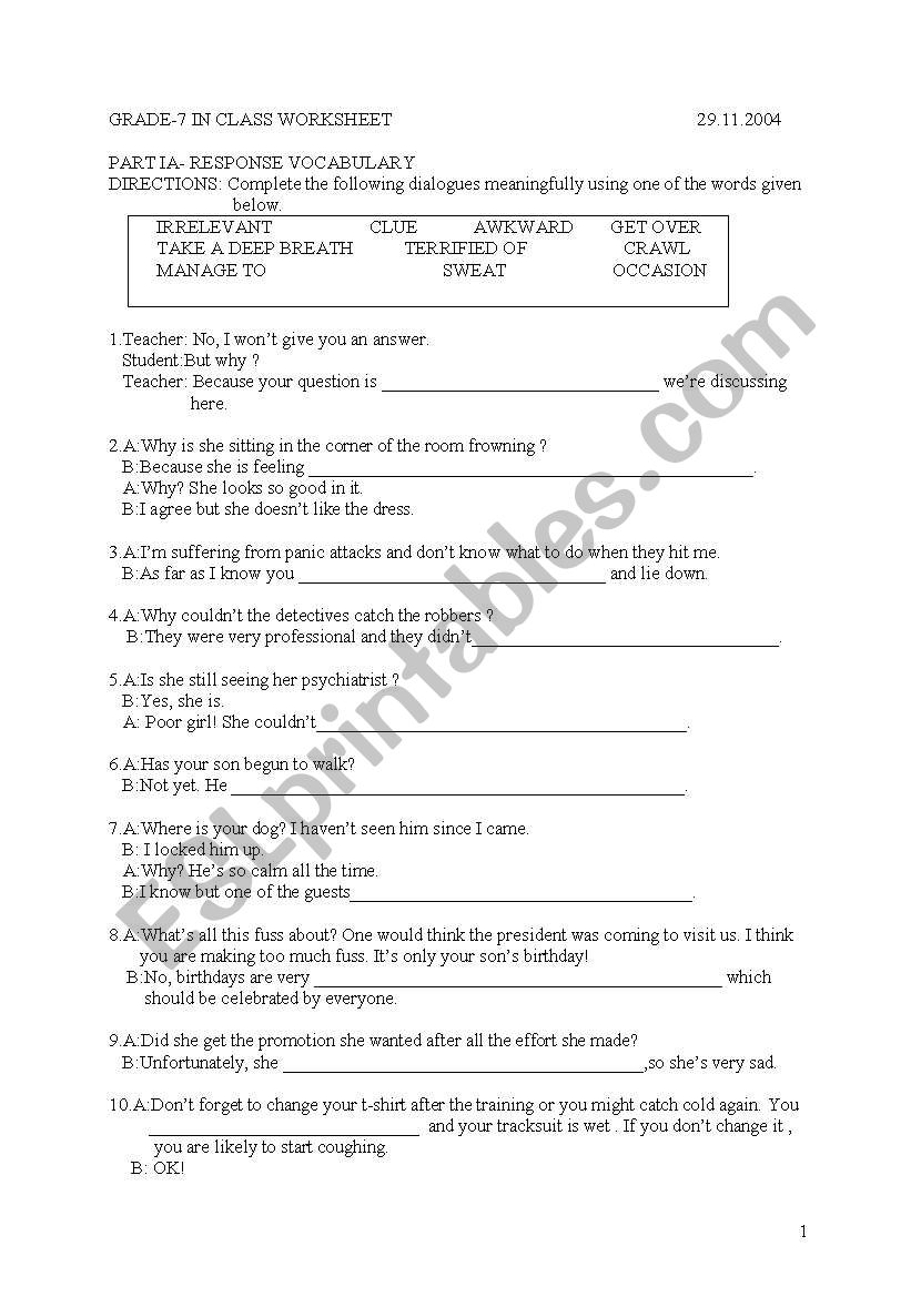 7the grade exam worksheet