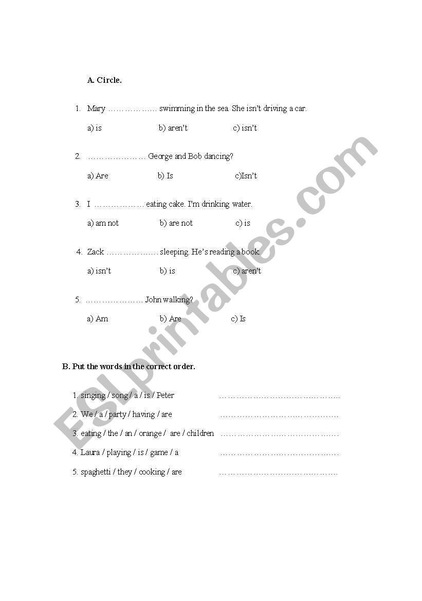 Present Continuous worksheet