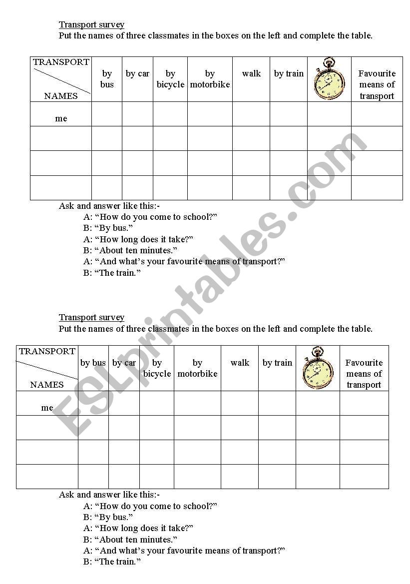 English worksheets: How do you come to school?´ questionnaire