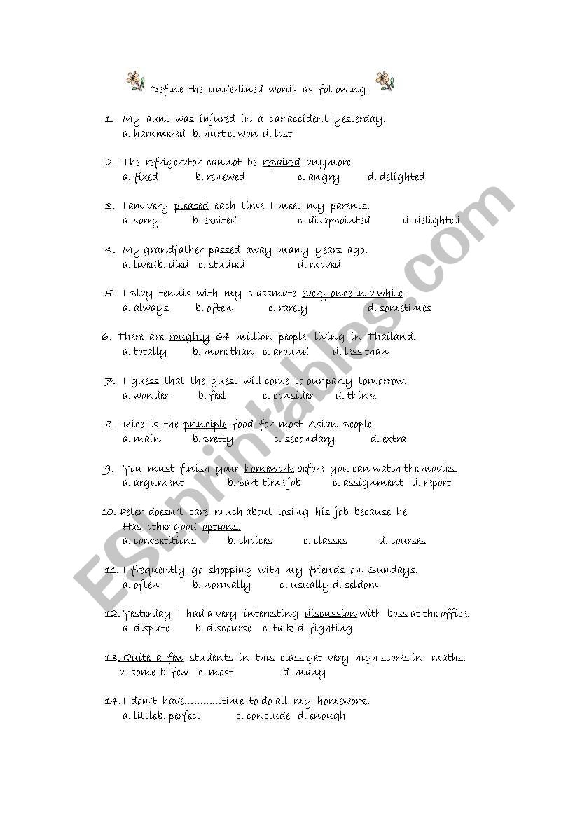 Vocabulary worksheet