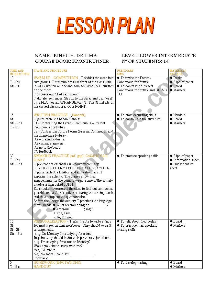 Present Continuous Lesson Plan Pdf