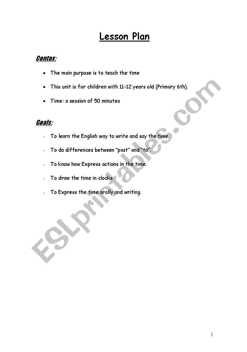 lesson plan about time worksheet