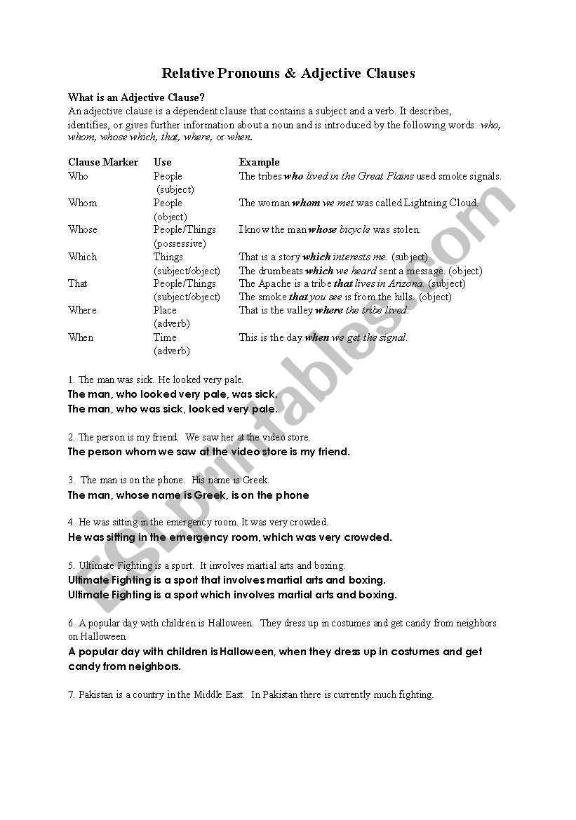 Relative Clauses worksheet