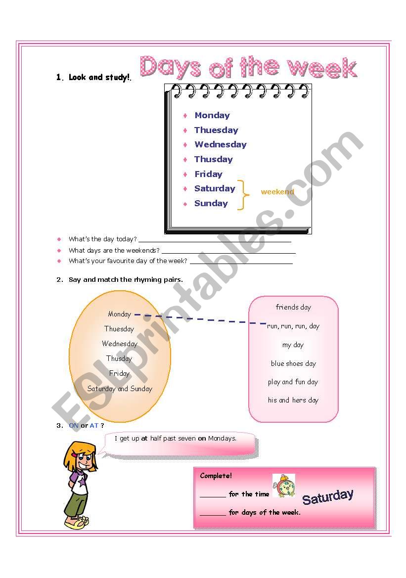 dyas of the week worksheet