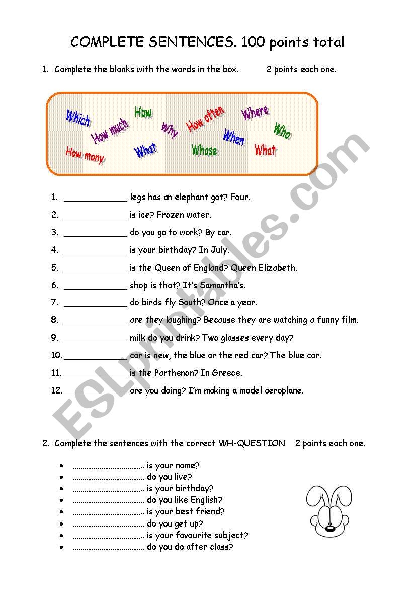 Complete sentences. - ESL worksheet by patryren