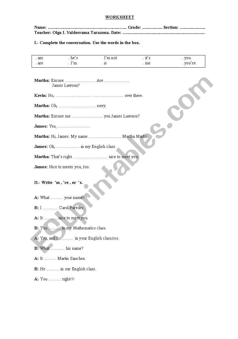 worksheet for 1st grado of secundary