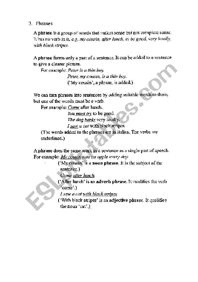 phrases worksheet