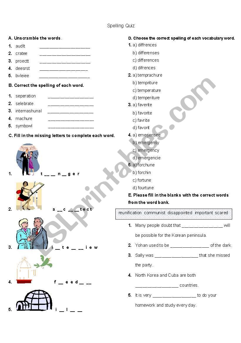Spelling Quiz worksheet