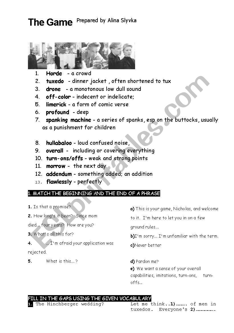 THE GAME worksheet