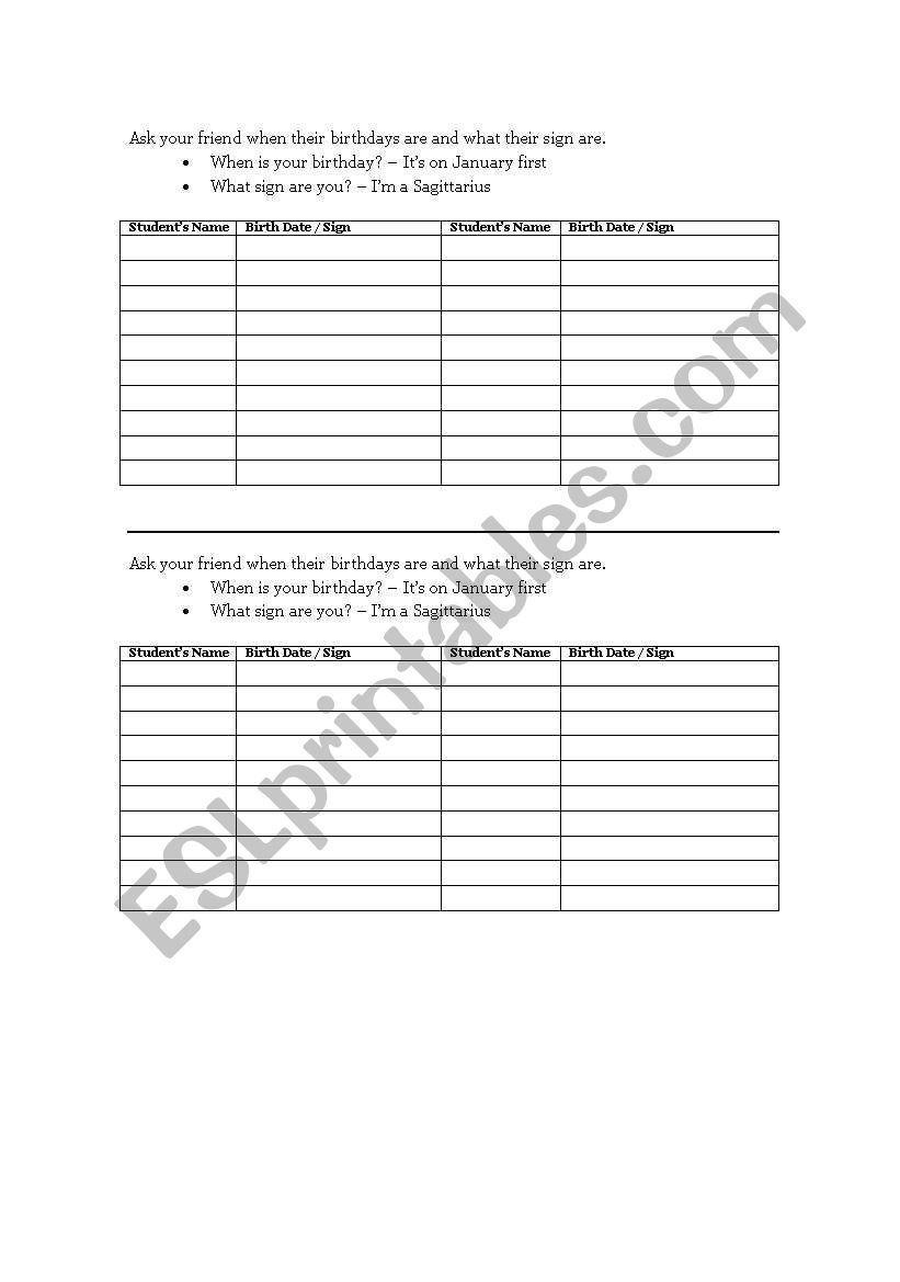When is your birthday? worksheet