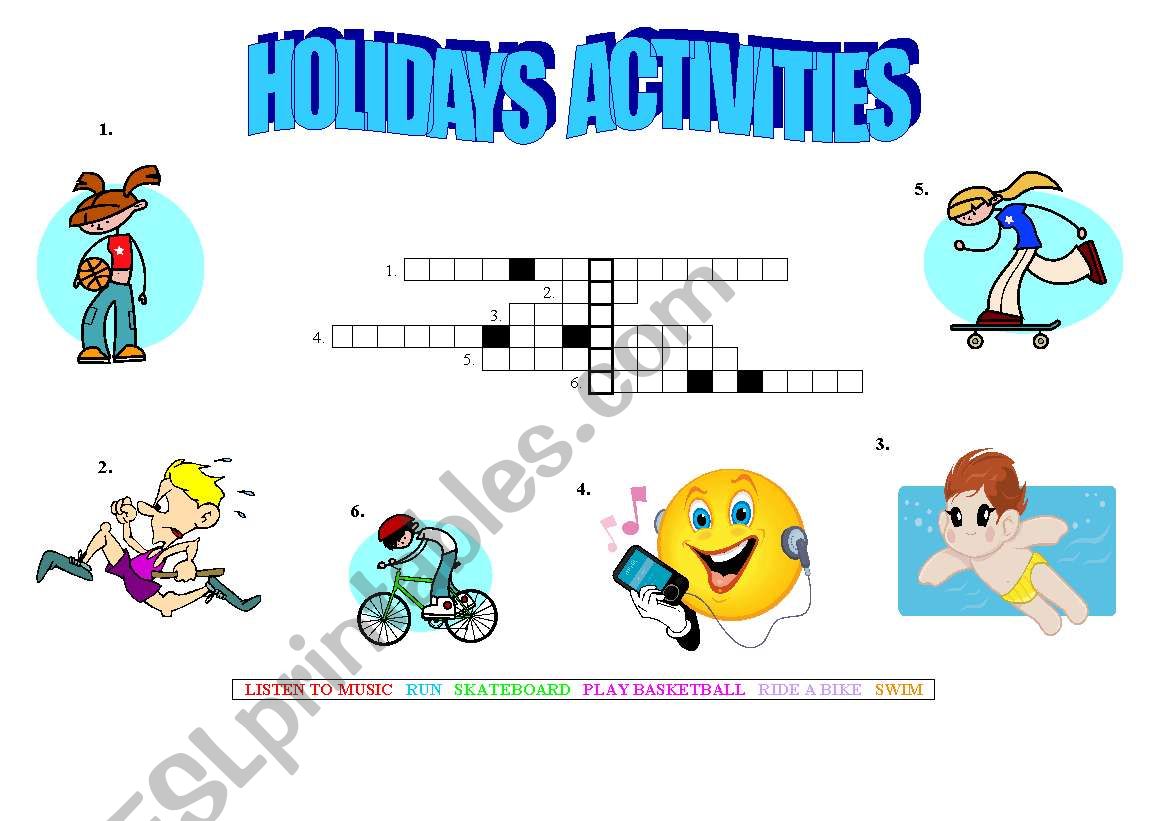 holidays activities crossword worksheet