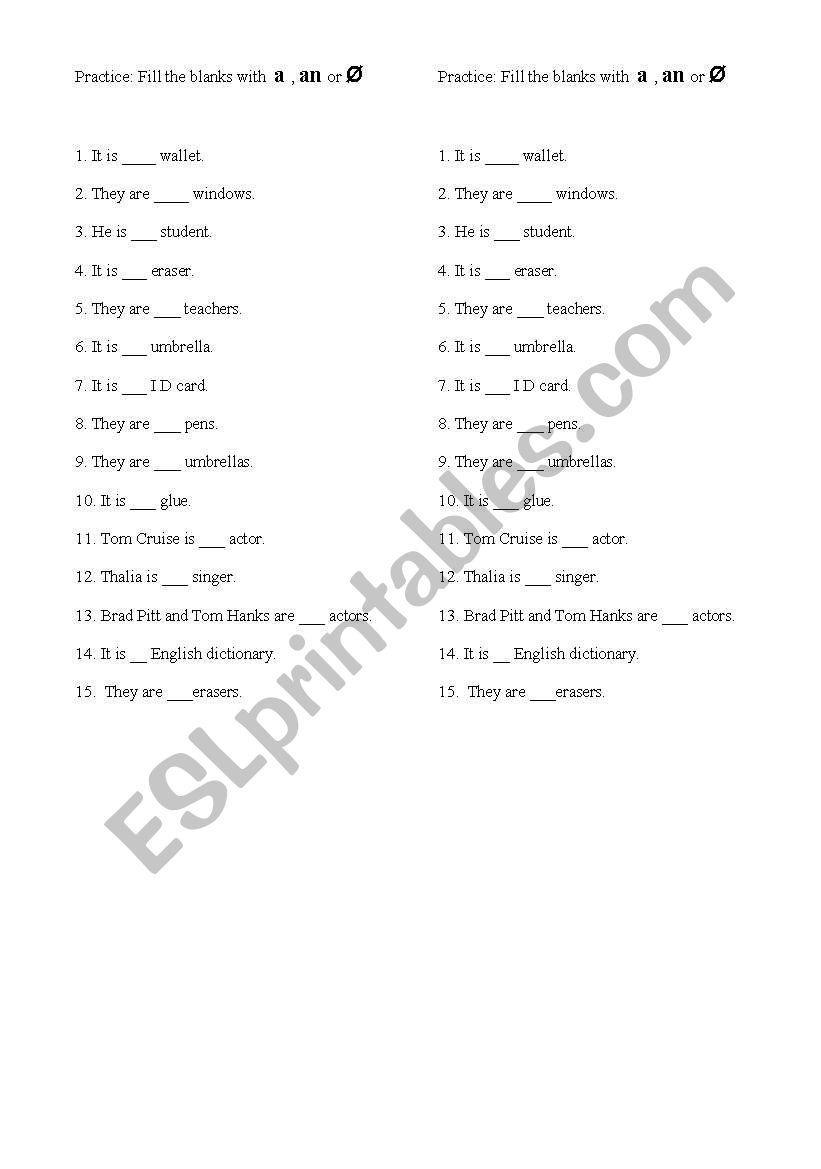 English Worksheets Practice A An Or O