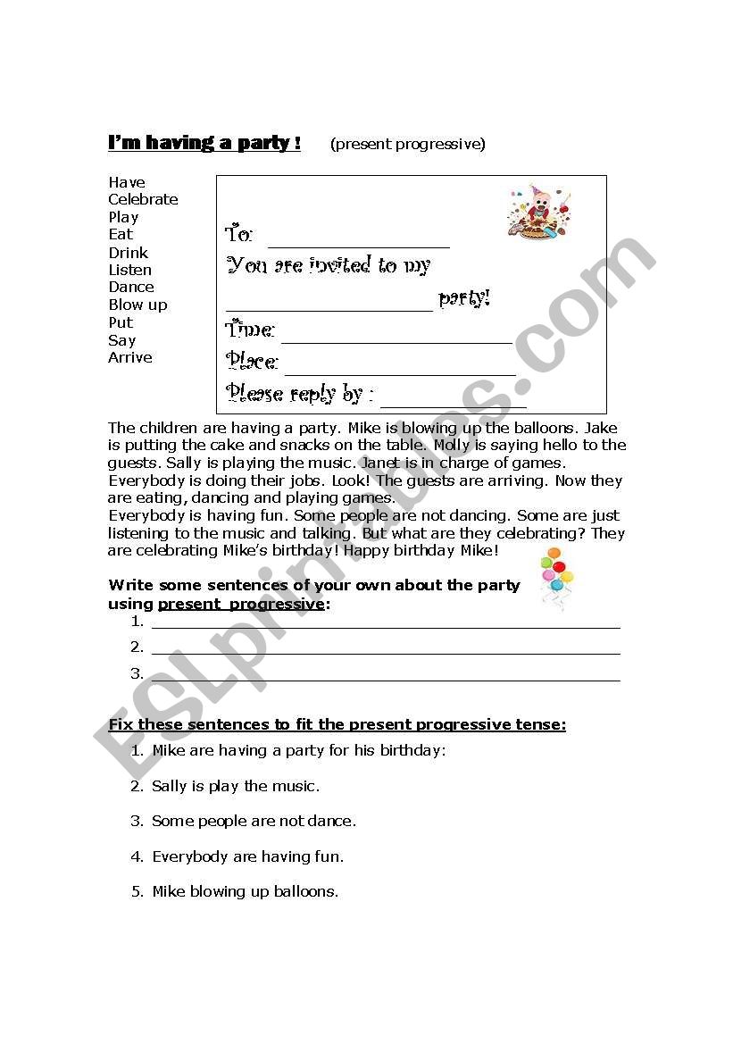 a party worksheet