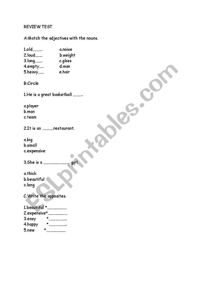 adjectives worksheet