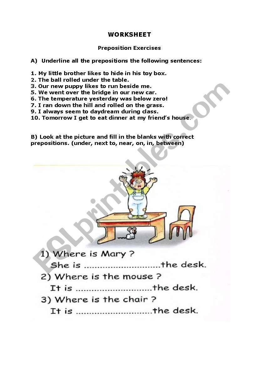 prepositions worksheet