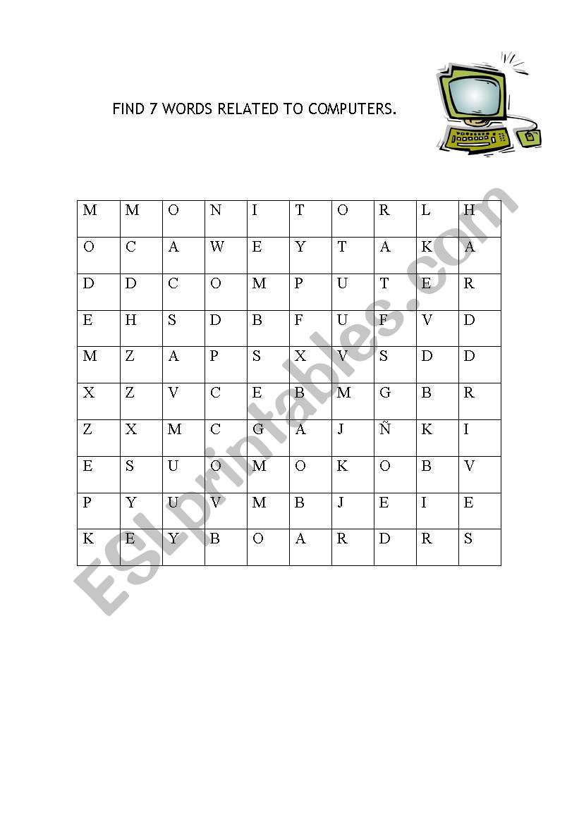 Wordsearch of parts of a computer