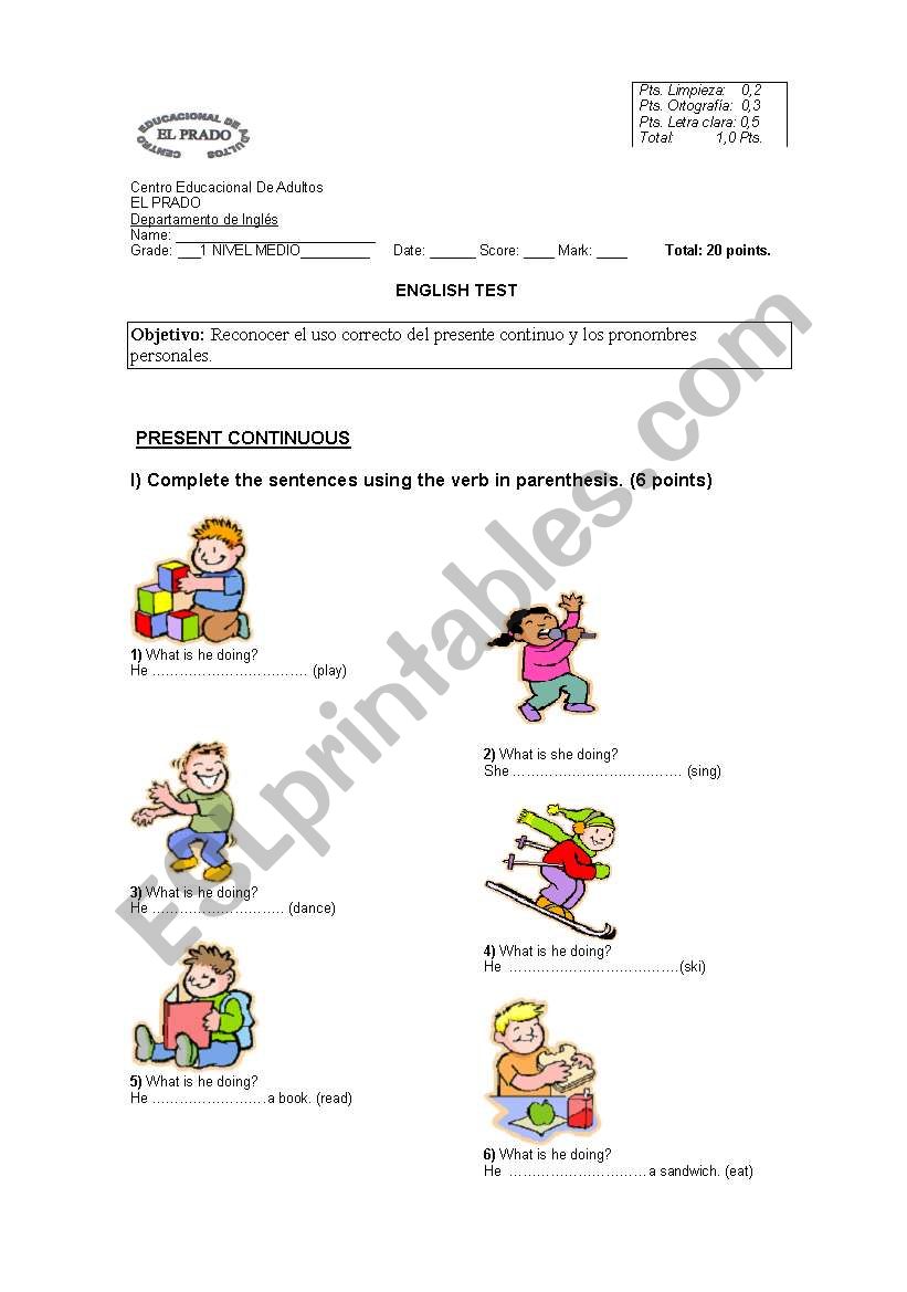 present continuous worksheet