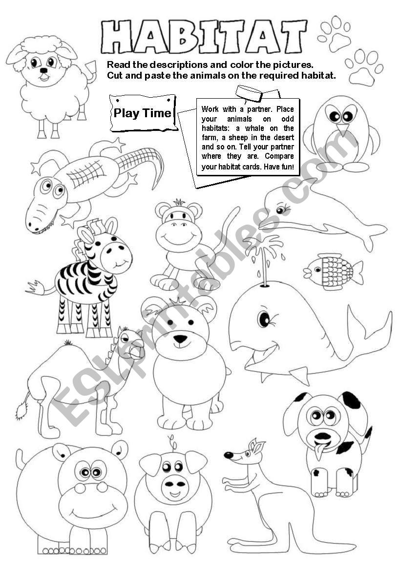 Animal Habitats ESL Worksheet By Gabitza