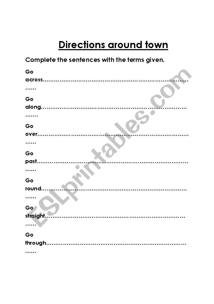 Directions around town worksheet