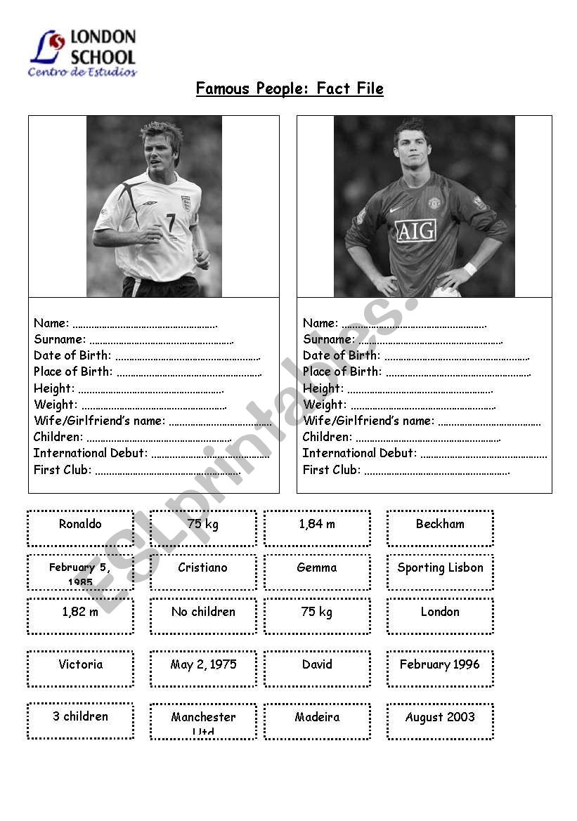 Famous People Fact File ESL Worksheet By Greggy