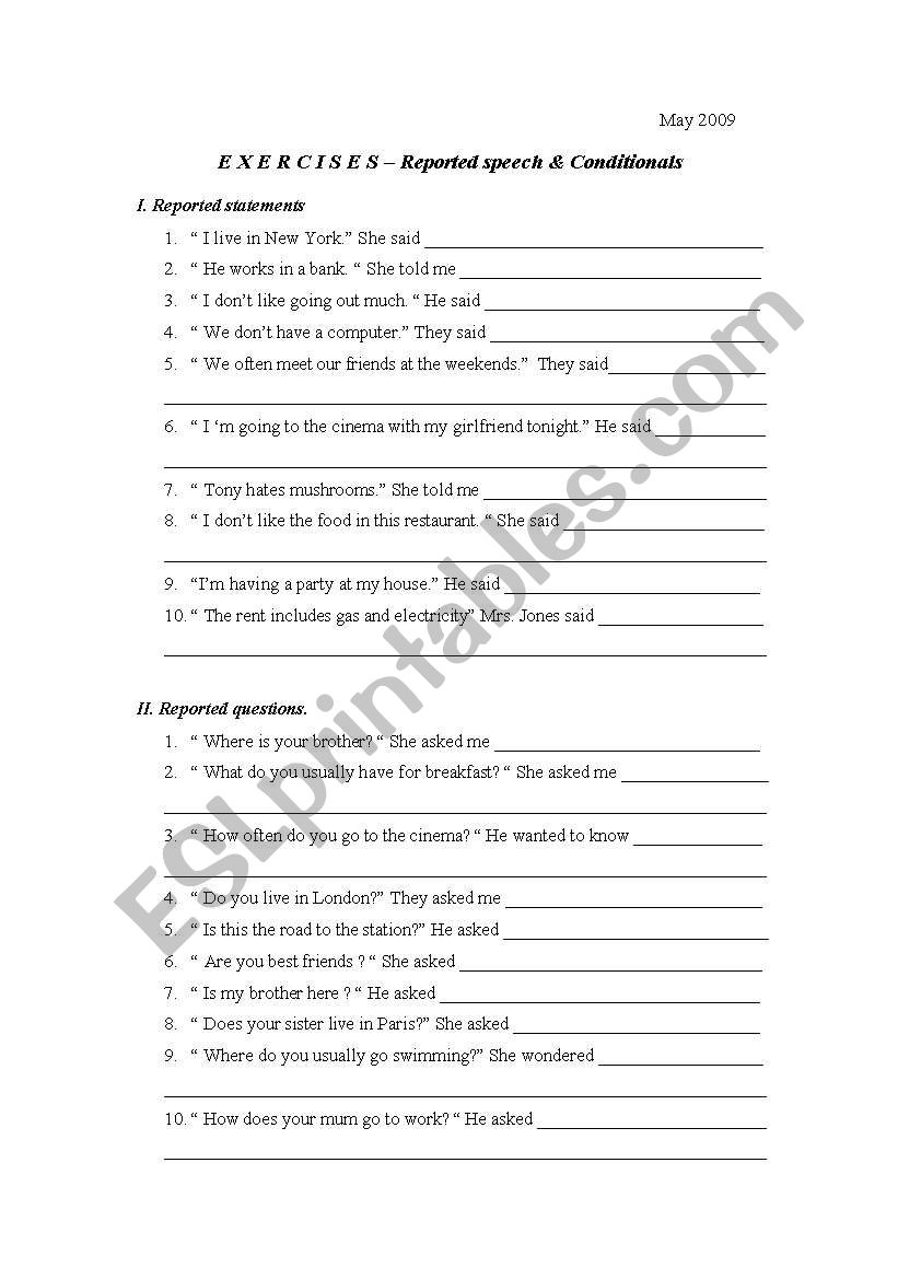 Reported speech worksheet