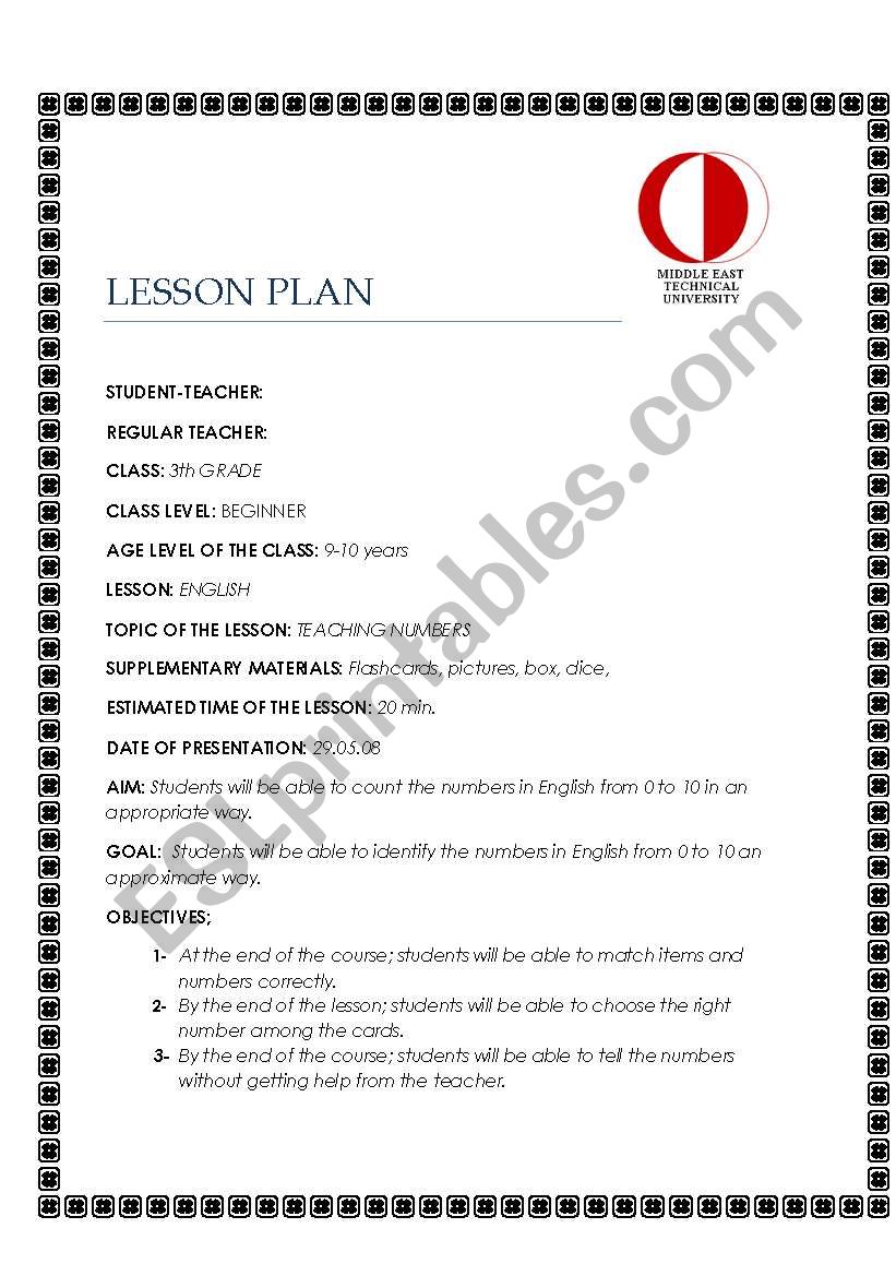 numbers worksheet