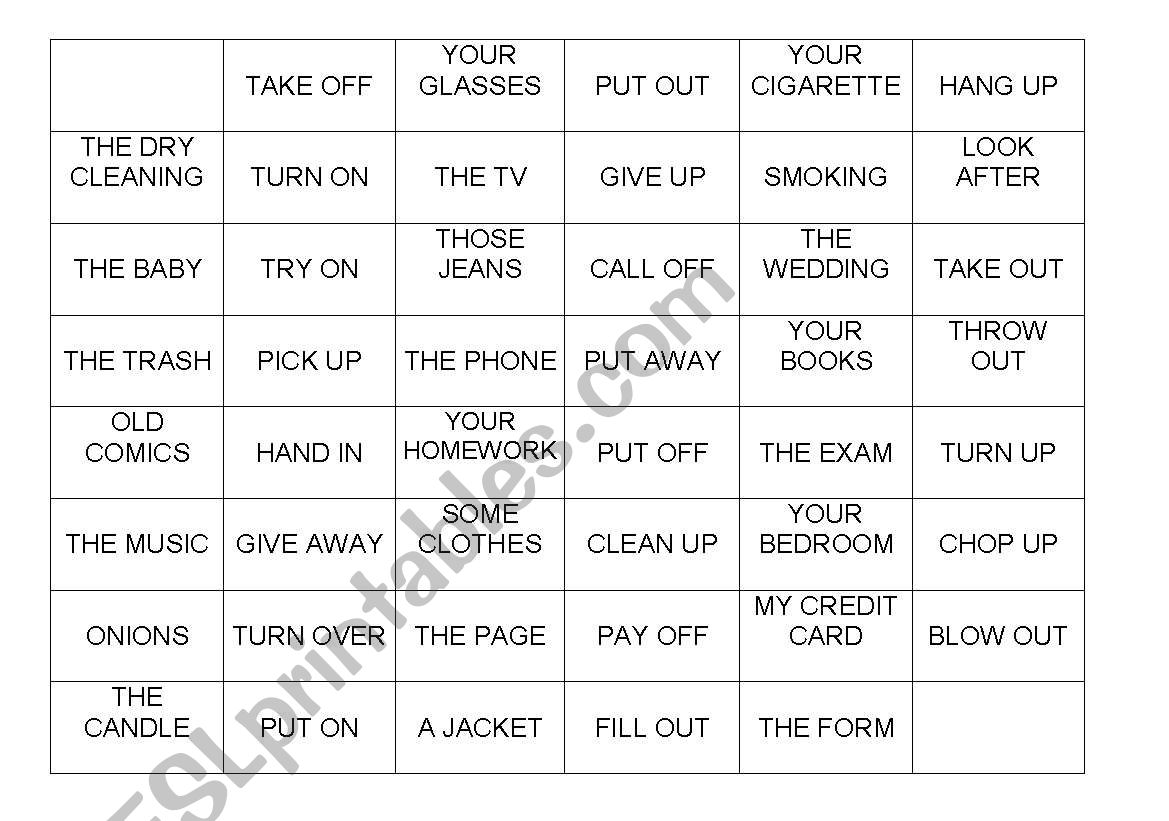 Phrasal Verbs Domines worksheet