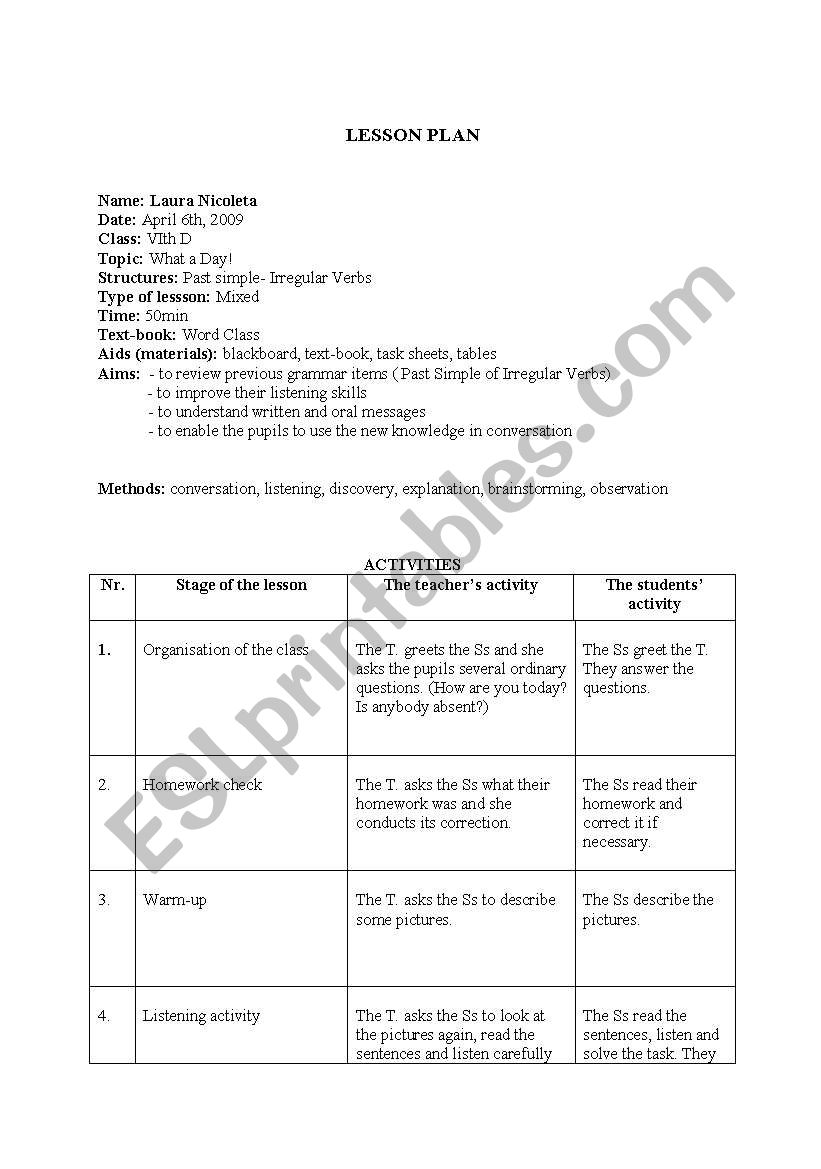 Irregular Verbs worksheet