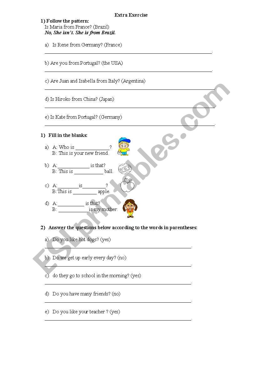 Extra Exercises worksheet