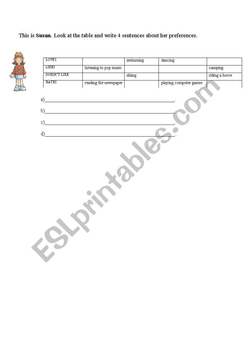 Likes & Dislikes worksheet