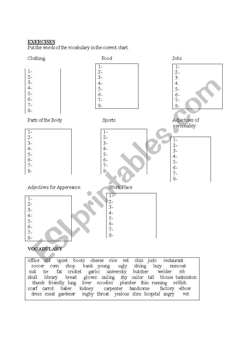 vocabulary worksheet