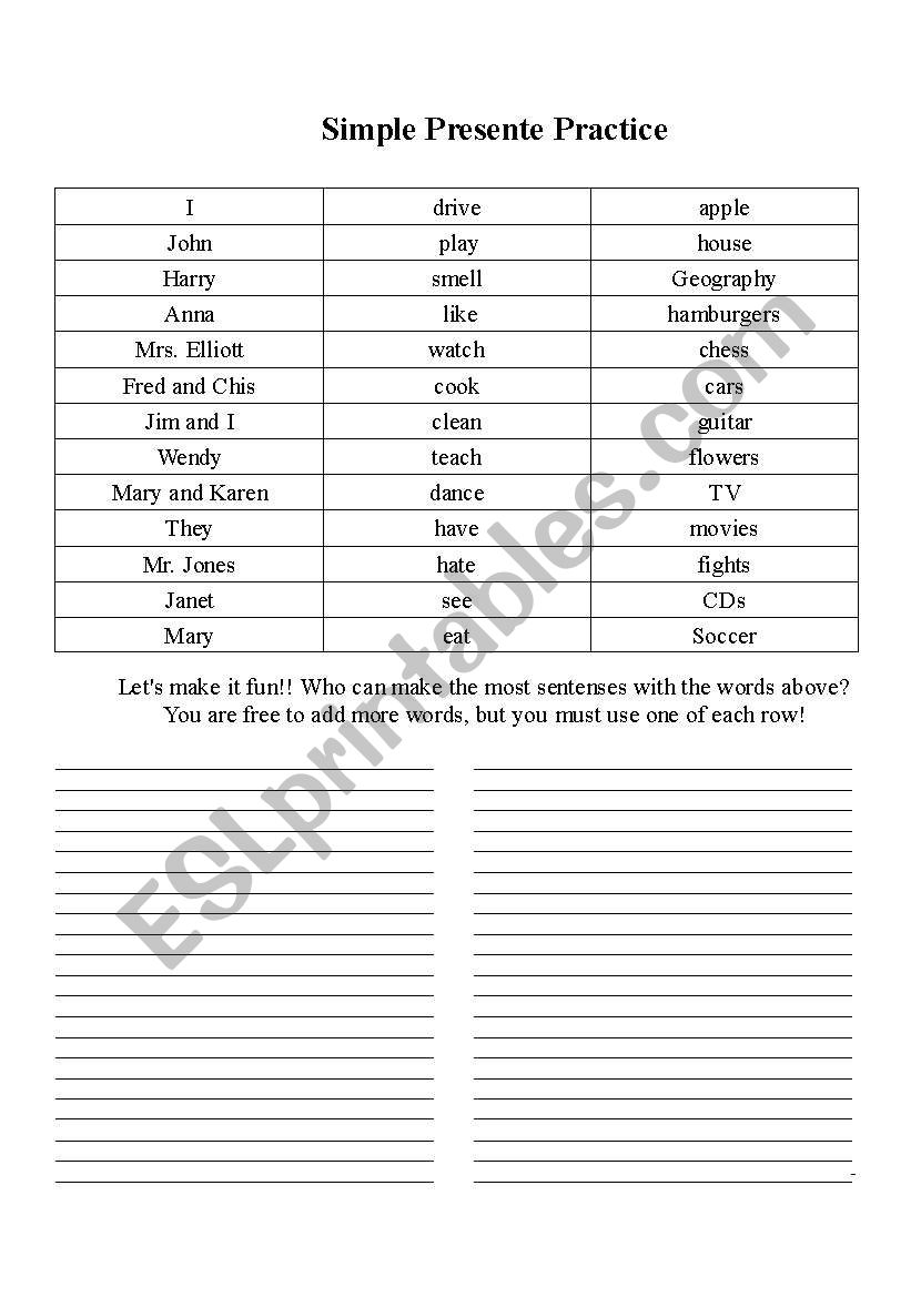 Easy Simple Present Worksheet worksheet
